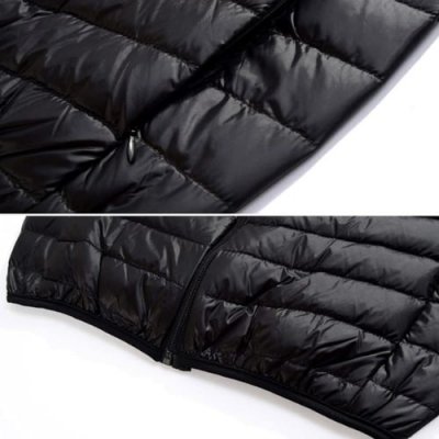 Klasyczna damska kurtka przejściowa czarna pikowana z kapturem M/L