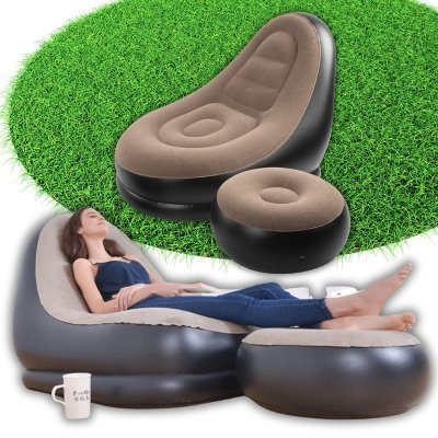 Dmuchany leżak ogrodowy z podnóżkiem – welurowy fotel plażowy