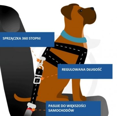 Smycz do auta pasy dla psa 65 cm