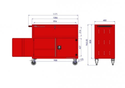 Wózek warsztatowy TRUCK z 2 szufladami i drzwiami PT-231