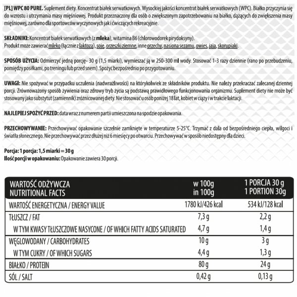WPC 80 Pure Nutrition22 900g info