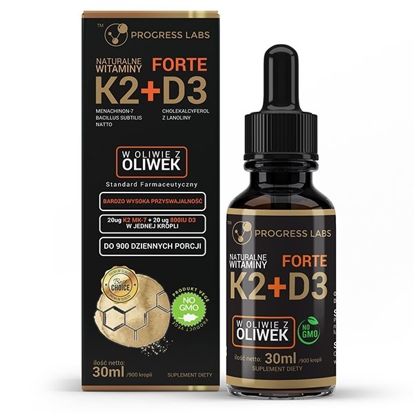  Witamina K2 MK-7 + D3 Forte w Kroplach 30ml 900 kropli Progress Labs
