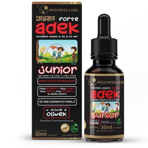  ADEK Forte Junior w Kroplach dla Dzieci Progress Labs 30ml 900 Kropli 