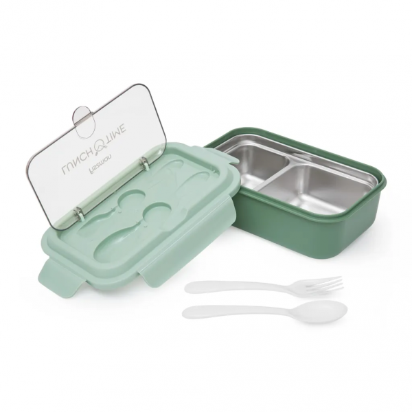 Lunch box Fissman 800 ml z 2 komorami i stalowym pojemnikiem (zielony)