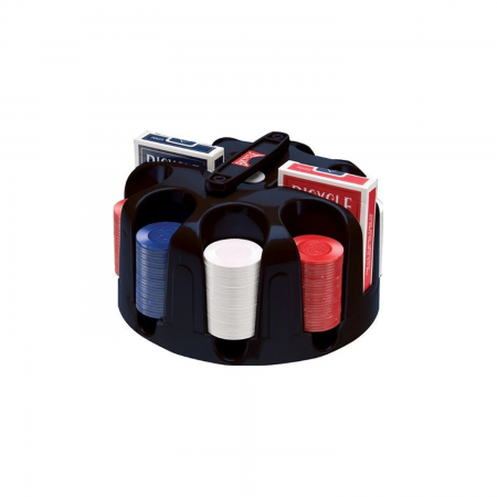 Zestaw do pokera Bicycle - obrotowy stojak na żetony z rączką, 200 żetonów + 2 talie kart