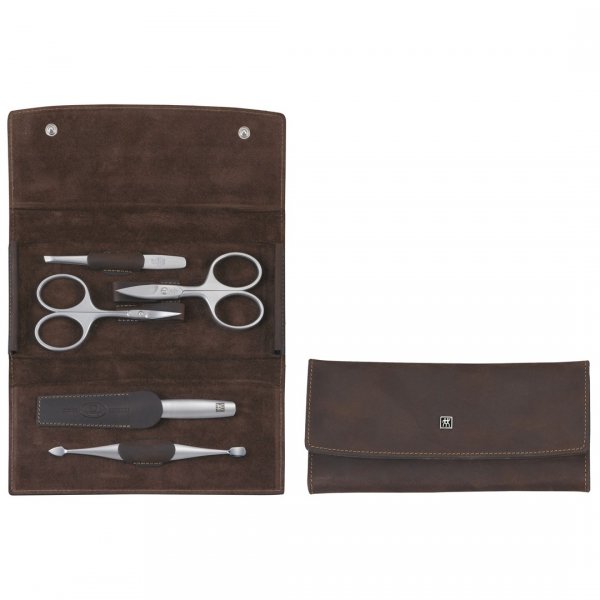 ZWILLING TWINOX Zestaw podróżny - brązowe skórzane etui, 5 elementów