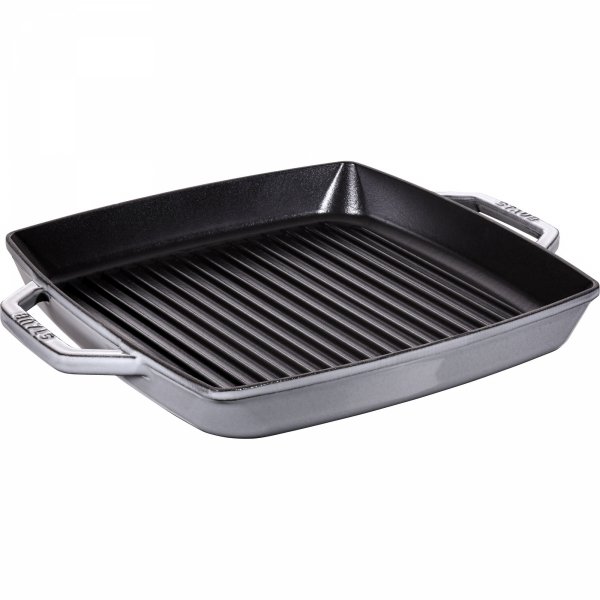 Kwadratowa Patelnia żeliwna Grillowa Z Dwoma Uchwytami 33 Cm, Grafitowy Staub