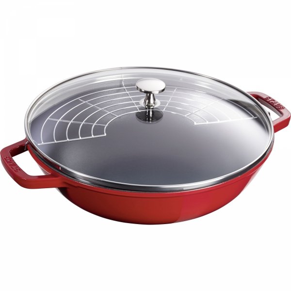 Wok żeliwny Z Pokrywką 30 Cm, Czerwony Staub