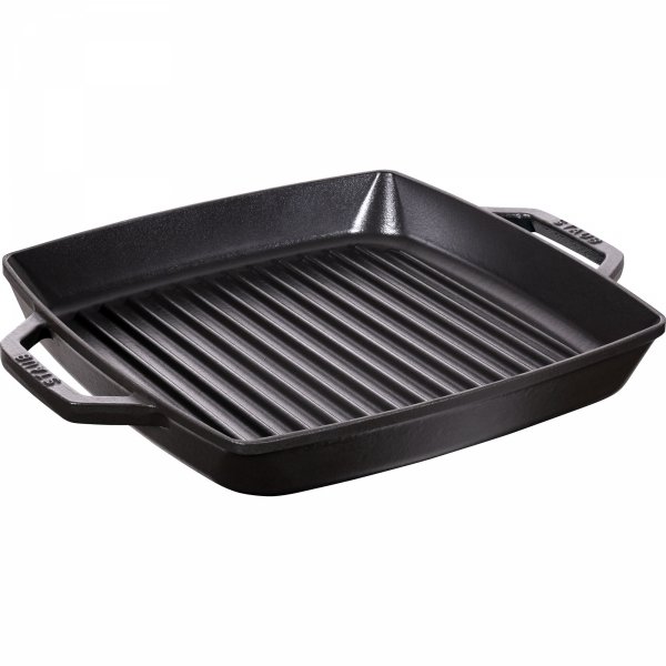 Kwadratowa Patelnia żeliwna Grillowa Z Dwoma Uchwytami 28 Cm, Czarny Staub