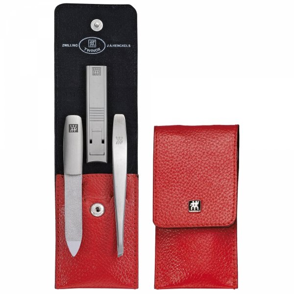 Zestaw Do Manicure - Czerwone Skórzane Etui, 3 Elementy Twinox Zwilling
