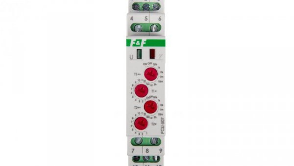 Przekaźnik czasowy 2P 8A 0,1sek-576h 230V AC opóźnione załączenie/wyłączenie - cykliczne PCU-507