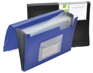 Teczka harmonijkowa z gumką Q-CONNECT, PP, A4, 12-przegr., czarna, KF01276