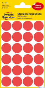 Kółka do zaznaczania kolorowe, 96 etyk./op., Q18 mm, czerwone Avery Zweckform, 3004