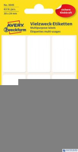 Białe minietykiety do opisywania ręcznego, 63 etyk./op., 38 x 24 mm, białe, AVERY ZWECKFORM, 3045