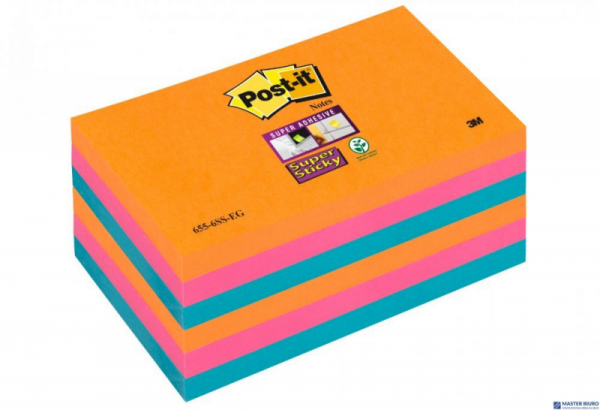 Bloczek samoprzylepny POST-IT_ Super Sticky (655-6SS-EG), 127x76xmm, 6x90 kart., promienne kolory