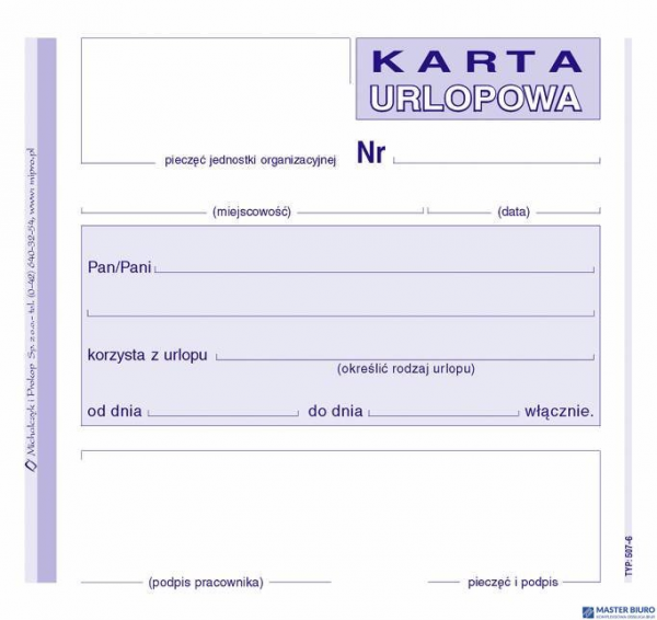 507-6 Karta urlopowa MICHALCZYK&PROKOP 2/3 A6 40 kartek