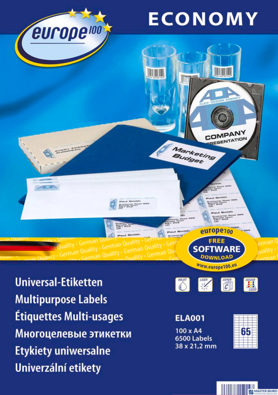 Etykiety uniwersalne ELA001 38 x 21,2 100ark. Economy Europe100 by Avery Zweckform