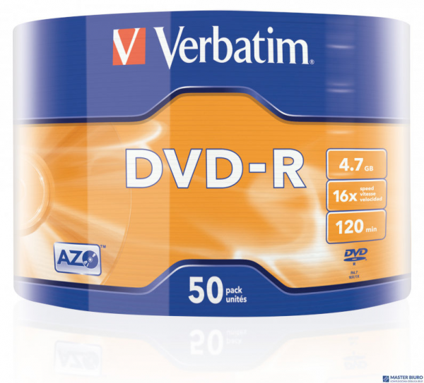 Płyta DVD-R VERBATIM (50) 4,7GB 16x Spindle Matt Silver Wrap 43788