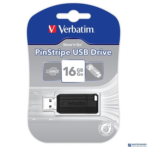 Pamięć Pendrive VERBATIM 16GB USB 2.0 czarny PINSTRIPE 49063