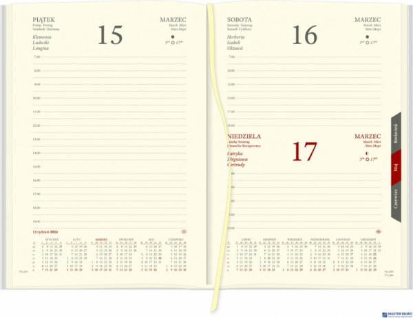 Kalendarz Cross z gumką i ażurową datówką A5 dzienny p. kremowy Nr kat. 204 A5DRK granat  2024 WOKÓŁ NAS