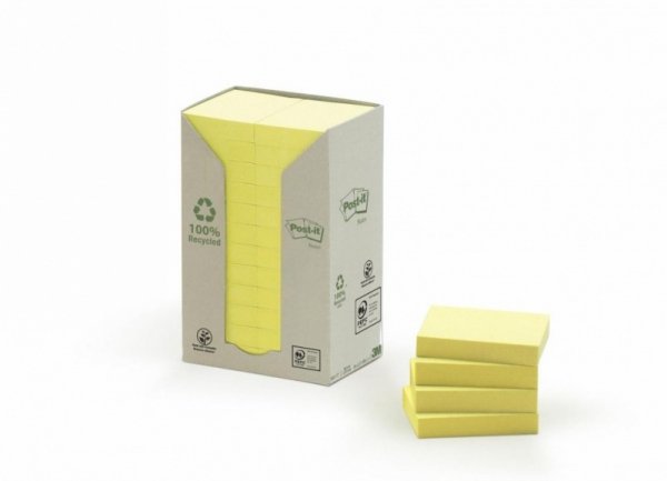 Bloczek samoprzylepny ekologiczny POST-IT (653-1T), 38x51mm, 24x100 kart., żółty