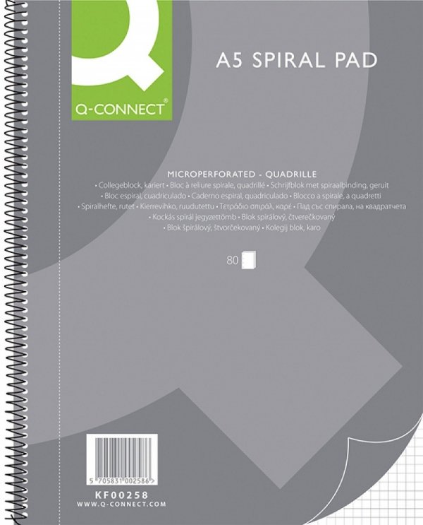 Kołonotatnik Q-CONNECT, A5, w kratkę, 80 kart., 70gsm, perforacja, KF00258