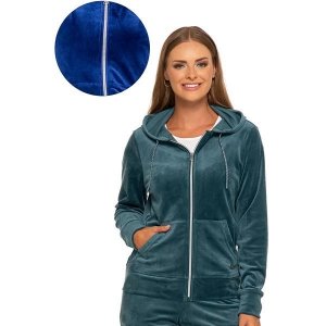 WELUROWA BLUZA DAMSKA ROZPINANA Z KAPTUREM OBD3500-002