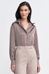 Nife Satynowa koszula body - mocca - K80