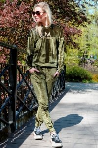 Dollien Khaki welurowy komplet dresowy z kapturem Merribel rozmiar - XL