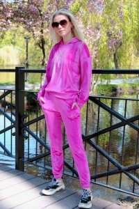 Dollien Fuchsia/Fuksja welurowy komplet dresowy z kapturem Merribel rozmiar - XL