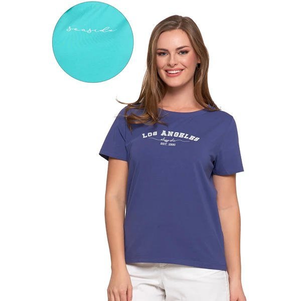 T-SHIRT DAMSKI BAWEŁNIANY KLASYCZNY Z NAPISEM BD1500-019