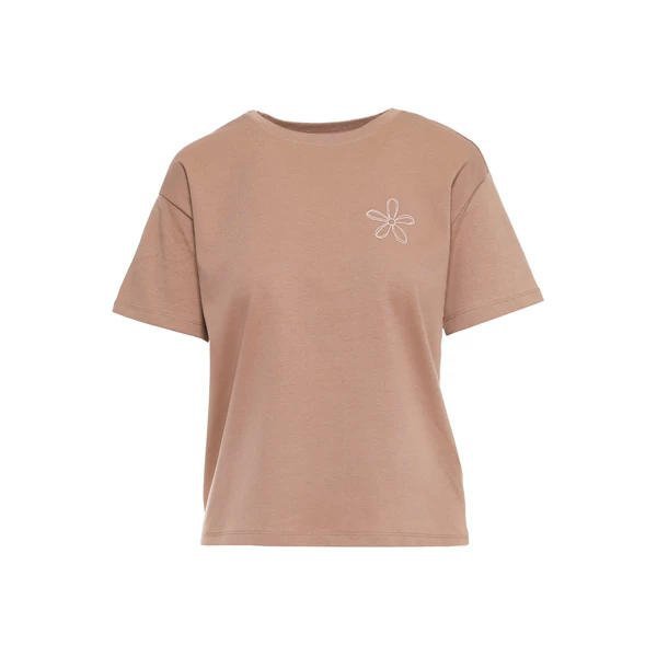 T-SHIRT DAMSKI LUŹNY Z HAFTOWANYM KWIATKIEM BD1800-007