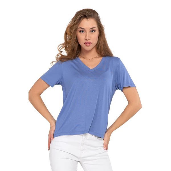 T-SHIRT DAMSKI Z NADRUKIEM Z WISKOZY BD1800-008