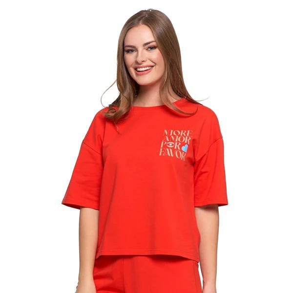 T-SHIRT DAMSKI O LUŹNYM KROJU Z NAPISAMI BD2400-013