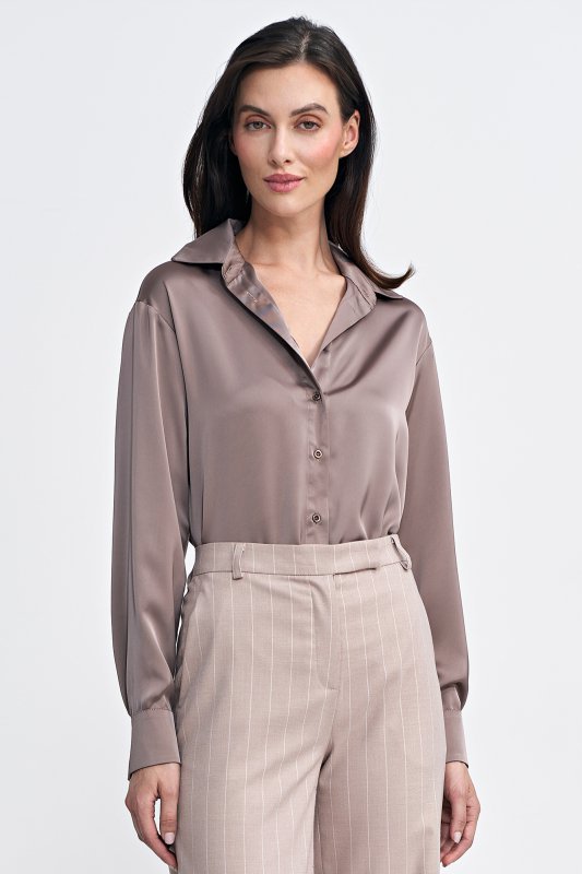 Nife Satynowa koszula body - mocca - K80