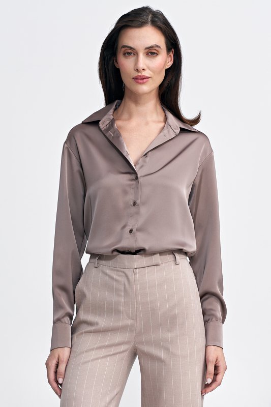 Nife Satynowa koszula body - mocca - K80