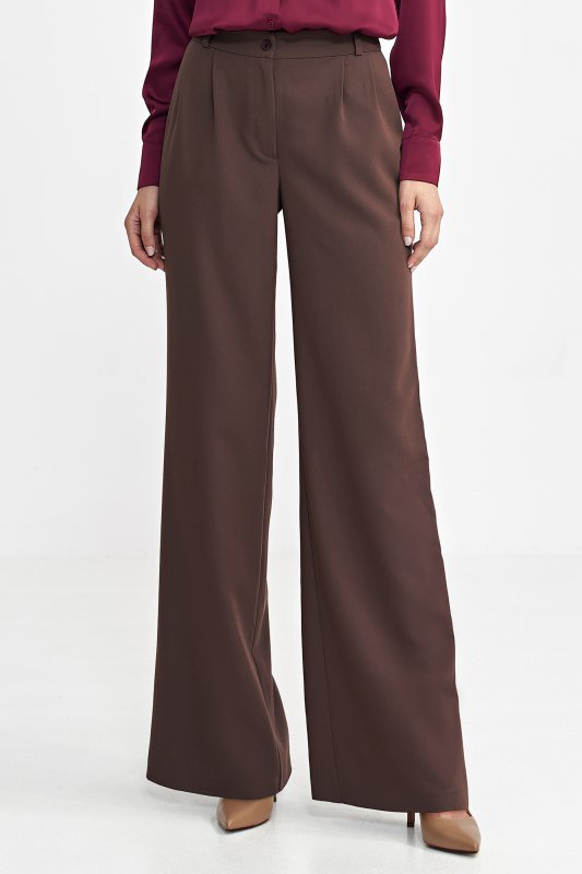 Nife Spodnie z zakładkami, wide leg - brąz - SD102