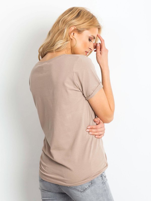T-shirt-RV-TS-4838.09P-ciemny bezowy rozmiar - S