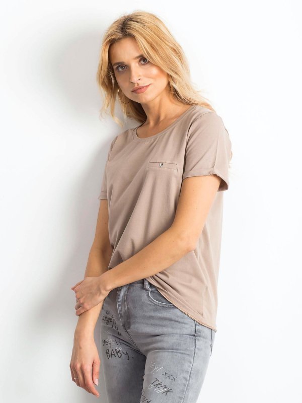 T-shirt-RV-TS-4838.09P-ciemny bezowy rozmiar - M
