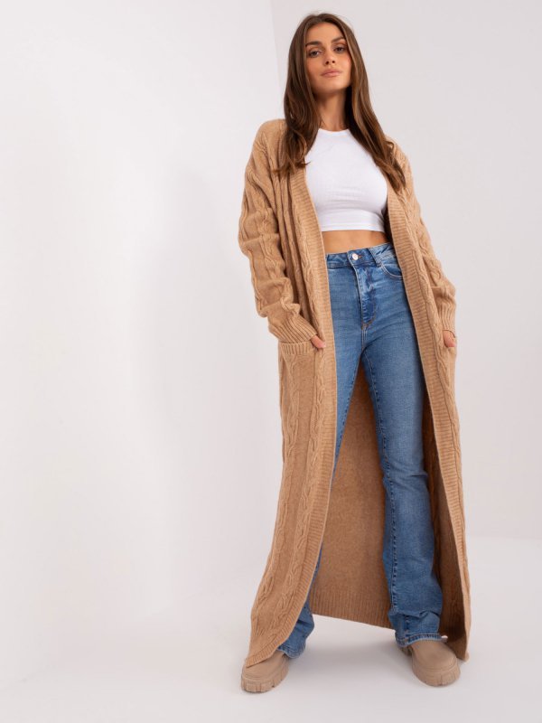Kardigan-AT-SW-2395.30-camelowy rozmiar - ONE SIZE