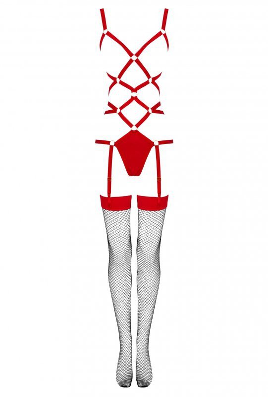 Thiara Red/Czerwone zmysłowe body z pończochami LivCo Corsetti Fashion rozmiar - L/XL