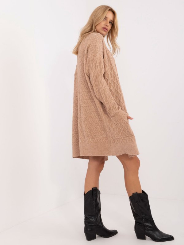 Kardigan-AT-SW-2366.61-camelowy rozmiar - ONE SIZE