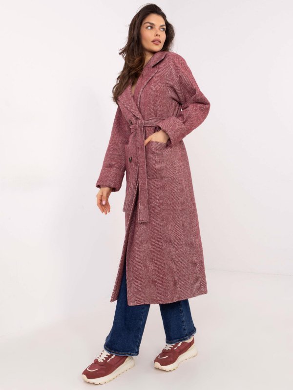 Płaszcz-LK-PL-509835.19-bordowy rozmiar - L/XL