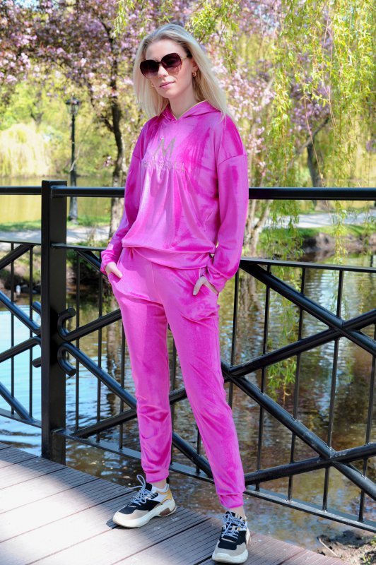 Dollien Fuchsia/Fuksja welurowy komplet dresowy z kapturem Merribel rozmiar - M
