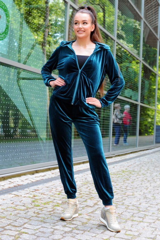 Klindey Turquoise/Turkusowy welurowy komplet dresowy z rozpinaną bluzą Merribel rozmiar - S