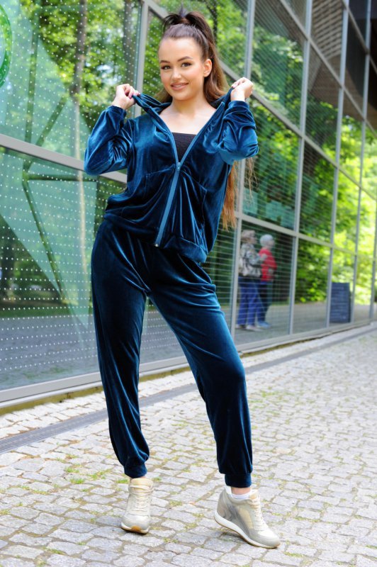 Klindey Turquoise/Turkusowy welurowy komplet dresowy z rozpinaną bluzą Merribel rozmiar - S