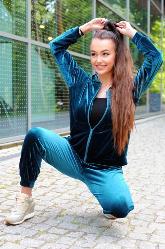Klindey Turquoise/Turkusowy welurowy komplet dresowy z rozpinaną bluzą Merribel rozmiar - M
