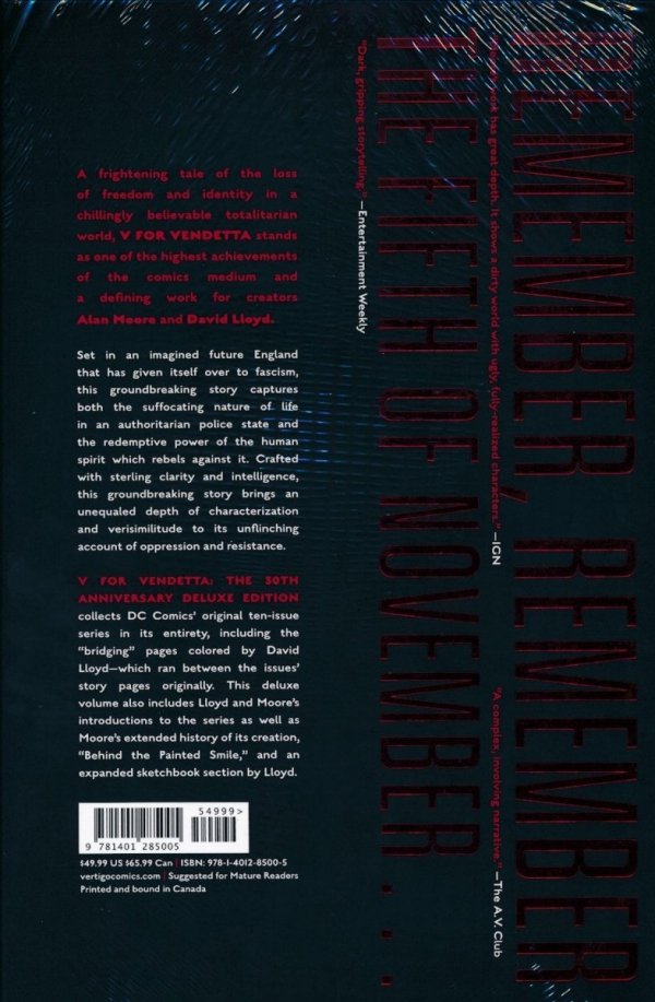 V FOR VENDETTA THE 30TH ANNIVERSARY DELUXE EDITION HC [9781401285005]