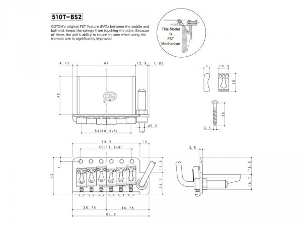 Tremolo GOTOH 510T-BS2 blok 37mm (CR)