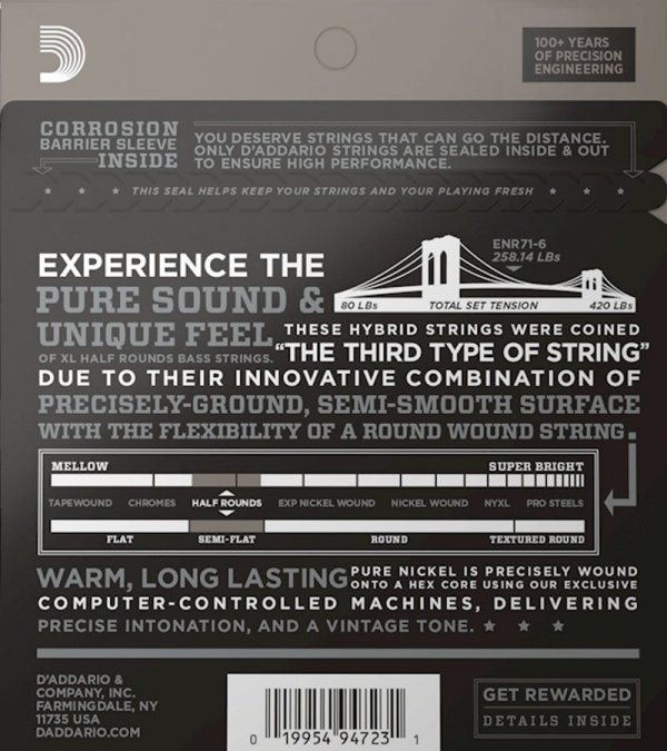 Struny D'ADDARIO Half Rounds ENR71-6 (30-130) 6str